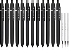 Black Gel Pens, 12Pcs Fine Point Smooth Writing Pens with 3 Extra Refills, Qu...