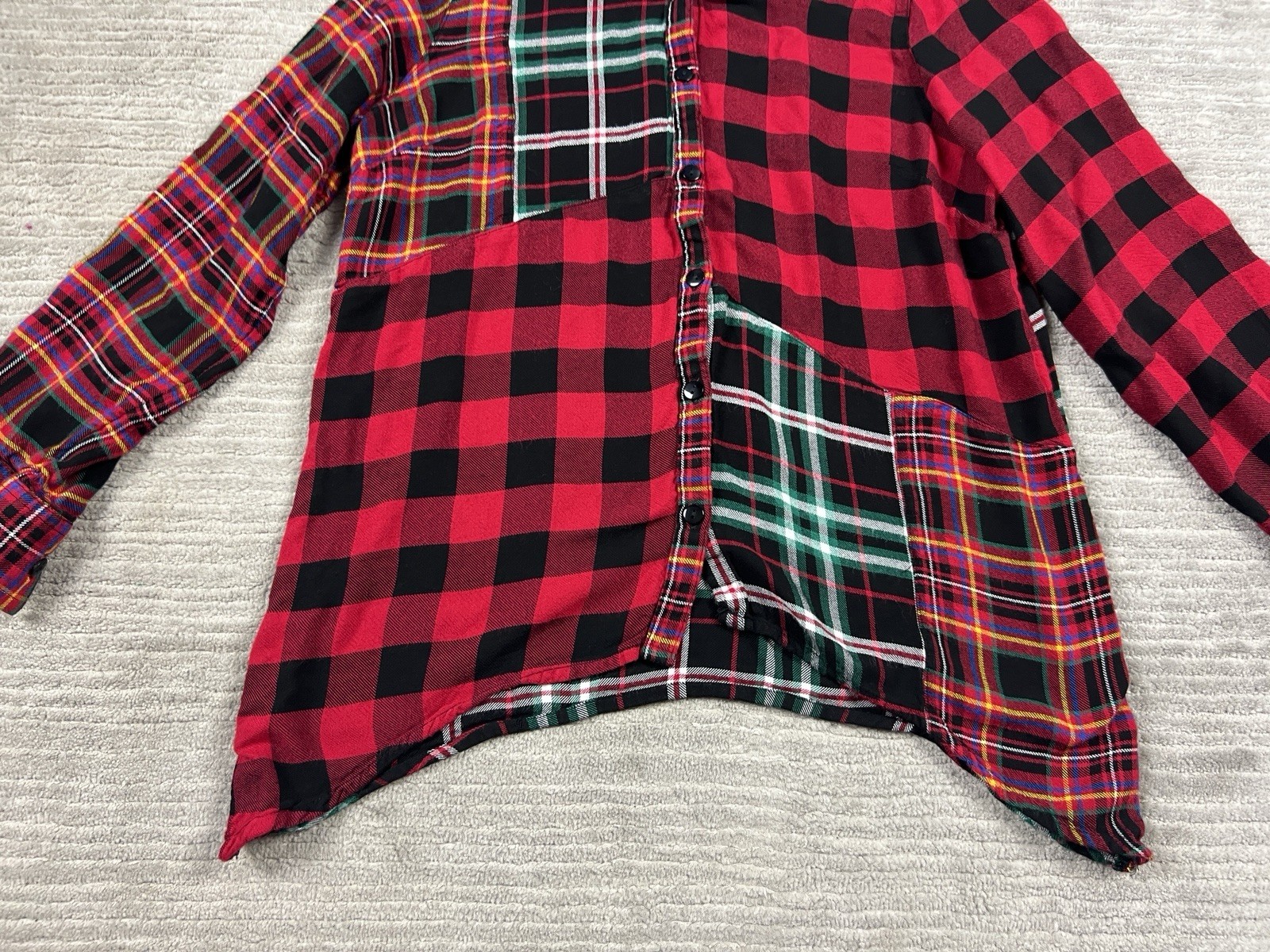 Blair Patchwork Flannel Top Multicolor Plaid Butt… - image 3