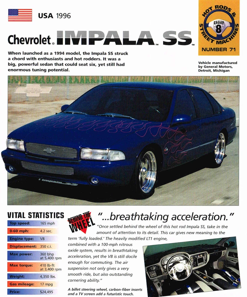 Chevrolet Impala SS 1996 hoja de especificaciones personalizada/folleto Foto 3 de 4