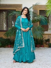 Exclusive Look Pure Vichitra Silk Gown With Teal Blue Dupatta For Wedding Wear