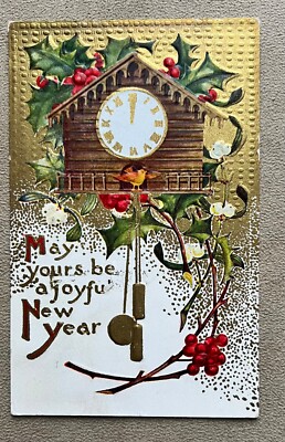 Joyful New Year Embossed Vintage Postcard 1910 Postmark Grass Valley, CA