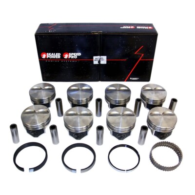 Speed Pro H860CP Chevy 383 Flat Top Pistons + Cast Rings Kit STD SBC 383