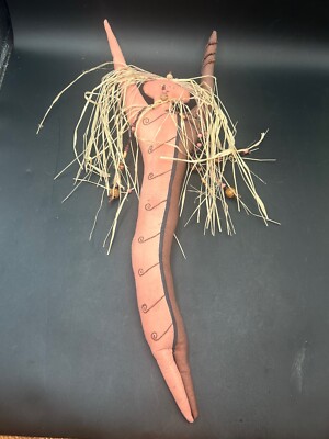 Vintage indianische primitive Volkskunst Geist Puppe Frau Rafia Haar signiert SPOHN