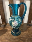 Fenton New Century XXl Art Glass Blue Floral Pitcher/Vase