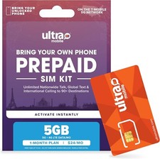  15/mo. Ultra Mobile Prepaid Phone Plan with Unlimited Talk, Text and 250MB...