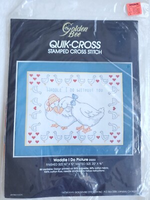 Vtg Golden bee Stamped Quick Cross Stitch Kit Waddle I Do Picture 16 x 12'' 20203