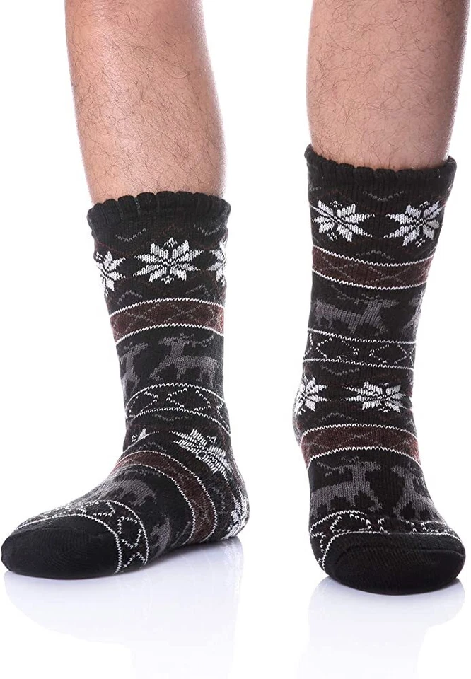 Mens Winter Sherpa Fleece Lined Cozy Fuzzy Warm Thermal Non-Skid Slipper Socks - Image 2 of 4