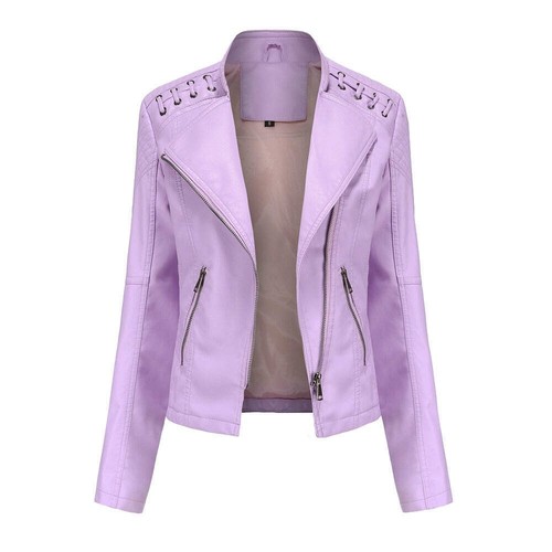 Women's Faux Leather Motorcycle Jacket Slim Fit Short Casual Lightweight Coat - Picture 74 of 101