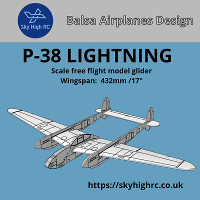 P38-Lightning - Scale free-flight model glider ~ Laser-cut balsa