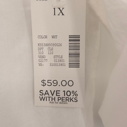 Catherines NWT embroidered button down top Plus Size 1X white roll-tab sleeves - Picture 9 of 12