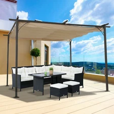 11.5' Retractable Canopy Cover Steel Frame Outdoor Patio Pergola Gazebo Awning