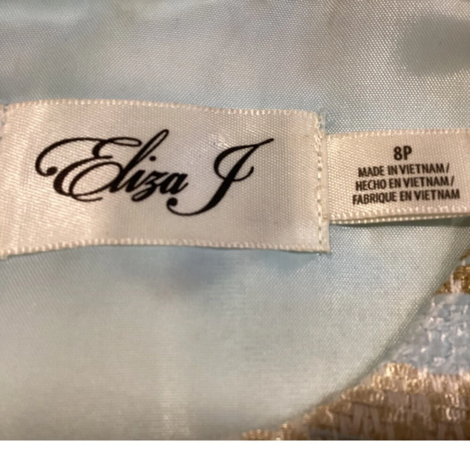 Vestido recto clásico dorado, crema y azul claro Eliza J, talla 8P Foto 4 de 4