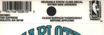 Vintage Charlotte Hornets NBA Basketball Reusable Static Cling