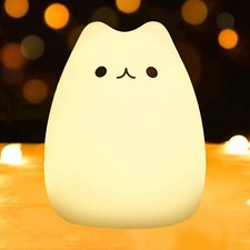 Night Lights for Kids, Cute Cat Silicone Lamp for Children, 7 Colors Night Light