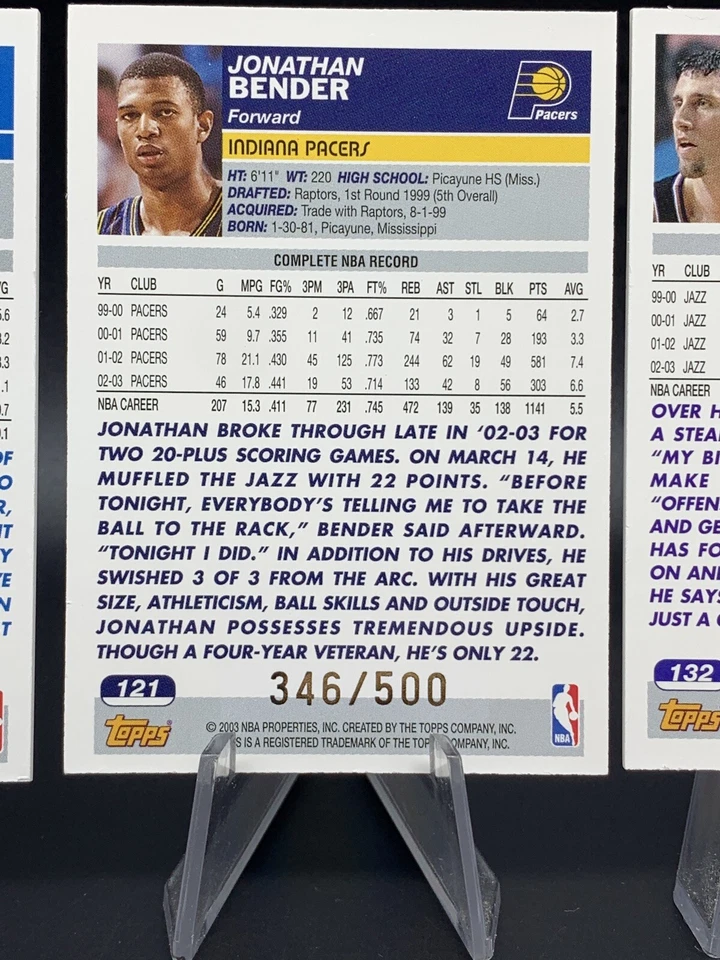 2003-04 Topps Basketball /500 - Pat Garrity, Jonathan Bender, Scott Padgett - Image 4 of 4