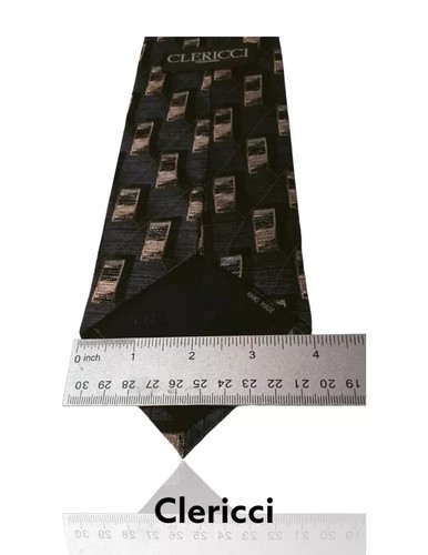 Cleaicci Silk Necktie 58"X4", Geometric Art Deco, Gray/Black/Quicksilver. NB-5 - Picture 5 of 5