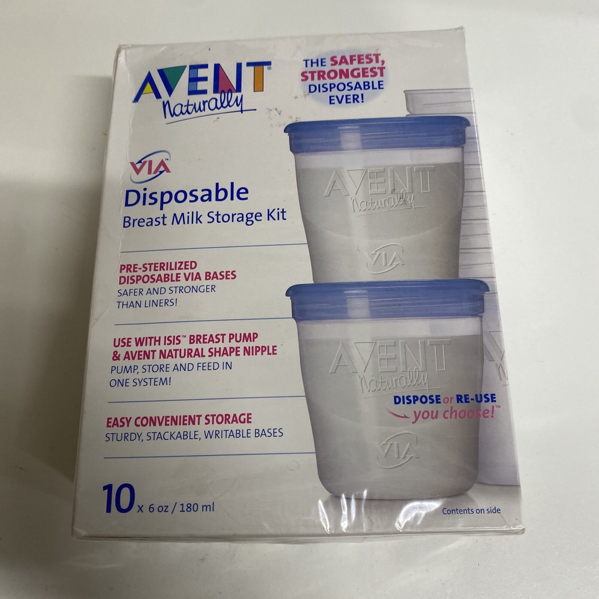 AVENT NATURALLY Disposable Breast Milk Storage Kit 10, 6oz Containers #p2