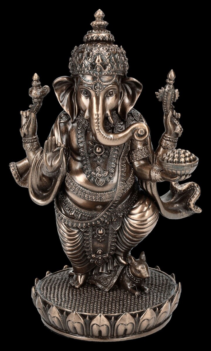 Ganesha Figure Stands On Rat - Mythology God Decoration Bronze Figurine