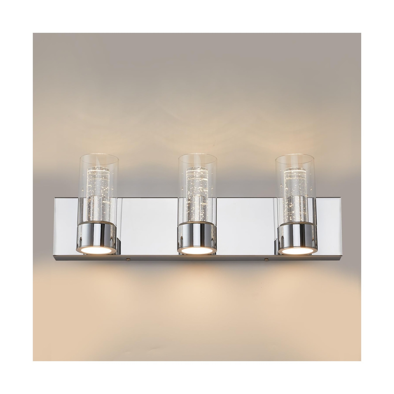 Chrome Bathroom Vanity Lights, 3-Light LED Bathroom Light Fixtures Dimmable W...