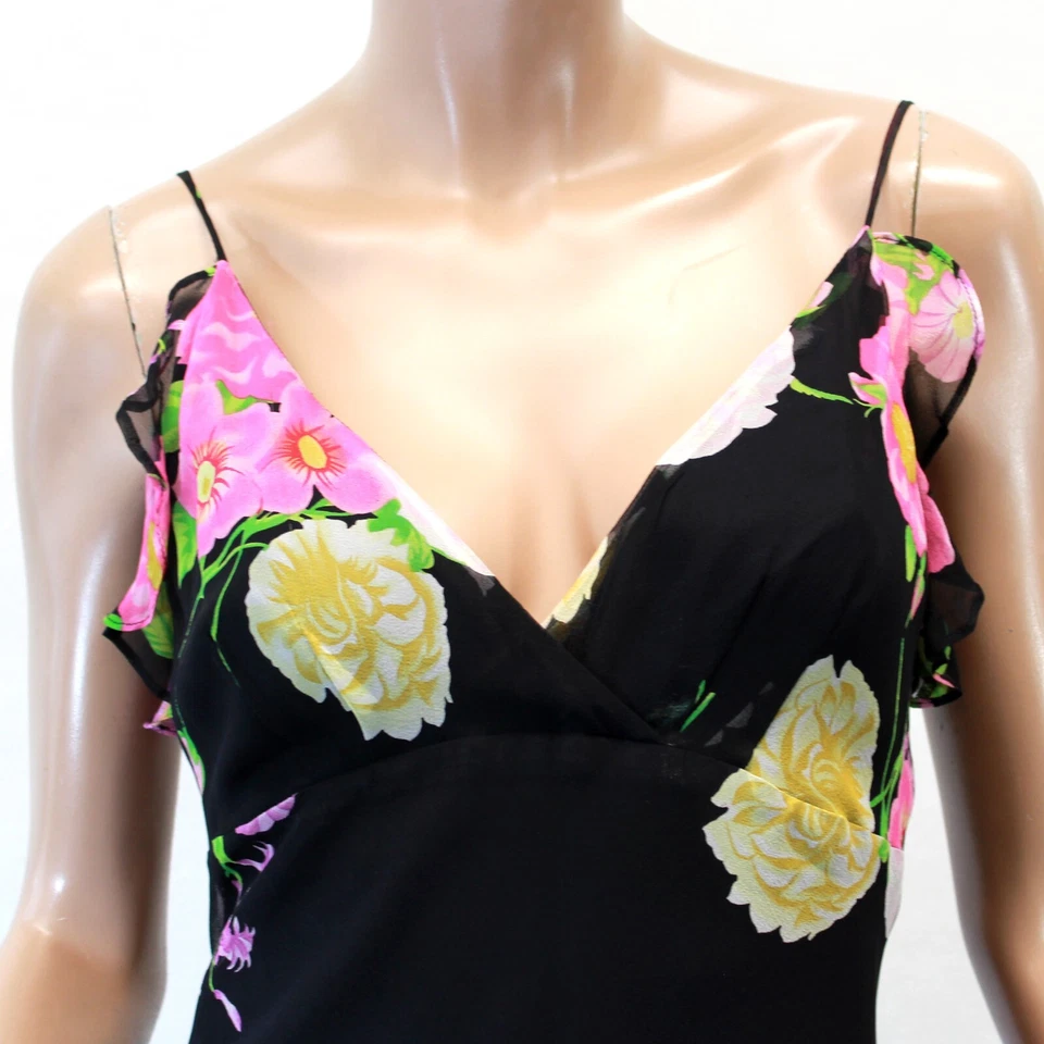 Vestido babydoll de hadas forrado de seda estampado floral Tessuto Y2K sin mangas XS Foto 3 de 4