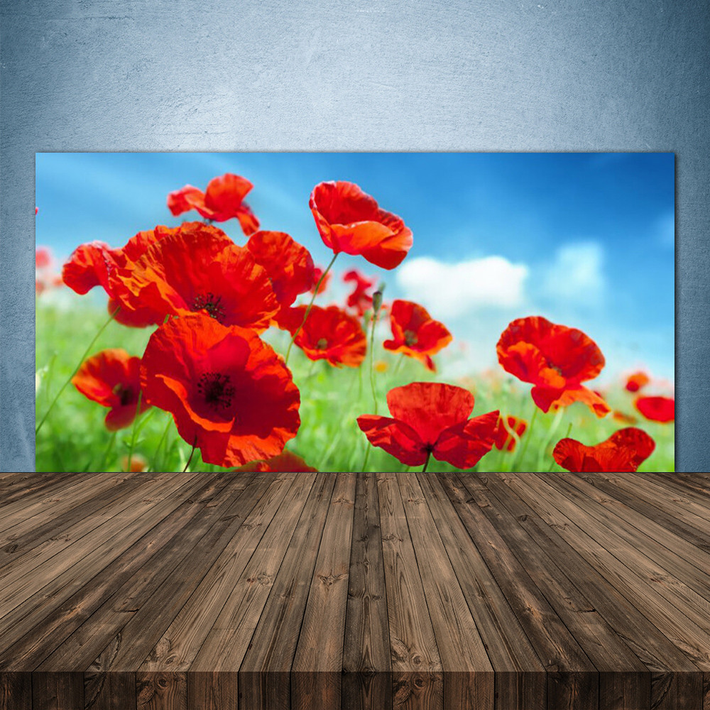 Crédence de cuisine en verre Floral Pavots de 140x70 pour un décor champêtre