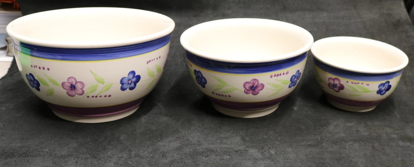 Gibson Bella Everyday Set of 3 Blue & Purple Floral Nesting Mixing Bowls