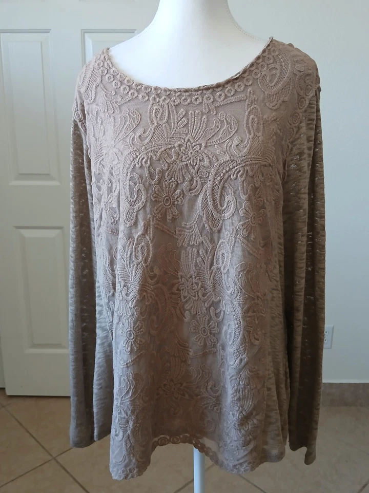 Cato женщина 18/20 Вт кружева верхний серо-коричневый длинным рукавом блузка плюс размер богемное шикарный - Изображение 2 из 4