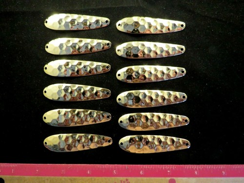 12 Walleye Trolling Spoons Gold Plated Hex Pattern Thin Gauge .016 2-5/8" - Picture 2 of 4
