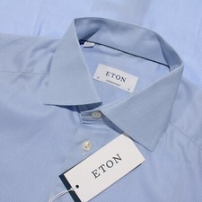 Eton NWD Dress Shirt Size 38 15 Contemporary Fit Roughly Solid Blue 100 Cotton