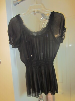 NWOT women's short sleeved blouse Speak2Me Size L black color
