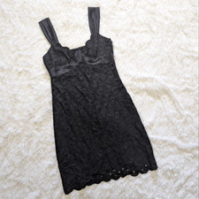 Anthropologie Yoana Baraschi Black Medallion Lace Dress with Silk Trim Cocktail