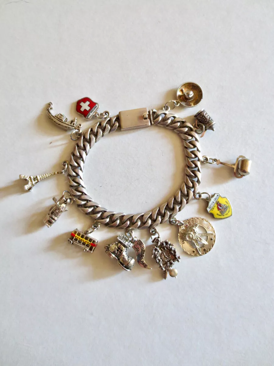 STERLING SILVER Charm Bracelet Vintage Heirloom Keepsake Europe Trip California