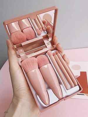 5 Stück Tragbares Make-up Pinsel Set mit Spiegel Faltbar Reiseset Mini Make-up Set