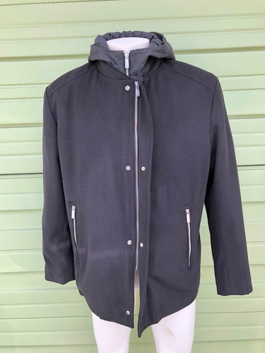 NEW ZARA MAN BLACK COAT WITH CONTRAST HOODIE ZIPPER FRONT SIZE L $149 P2 - Picture 2 of 5