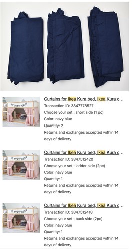 Navy Blue Cotton IKEA KURA Kids Bunk / Floor Bed Curtains