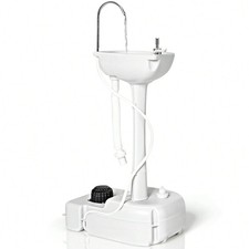 Portable Camping Sink Hand Wash Station Basin Stand Wheels Foot Pump 17L