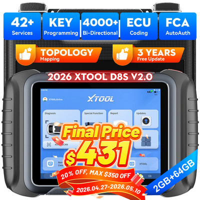 XTOOL D8S V2.0 Auto Diagnostic OBD2 Scanner E.CU Coding Topo Mapping 42+ Resets