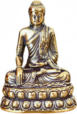 kleine sitzende Buddha Figur tragbar - Miniatur Statue aus Messing Tischdekor Me