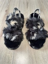 UGG Australia black white oh yeah fluff slippers sandals slides shoes