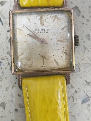 19460s eloga squre watch 17j cal fhf 76  watch 28mm movement work need service Y