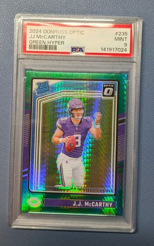 2024 Donruss Optic - J.J. McCarthy #235 Green Hyper Prizm PSA 9 (RC)