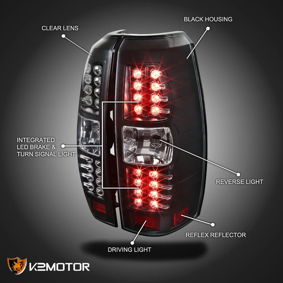 Black Fits 2007-2012 Chevy Avalanche LED Tail Lights Brake Lamps Left+Right Pair Foto 3 de 4