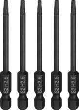5Pcs Flat Hex Head Drill Bit H2.5 (2.5Mm) Magnetic Tip 1/4" Hex Shank 75Mm (3") 