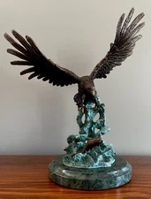SPI Brass American Bald Eagle Wings Flight Trout Salmon Fish Wildlife Art Statue