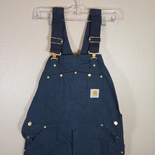 Vintage Carhartt Double Knee bibs Overalls Navy Blue 36/32 Made in USA R02