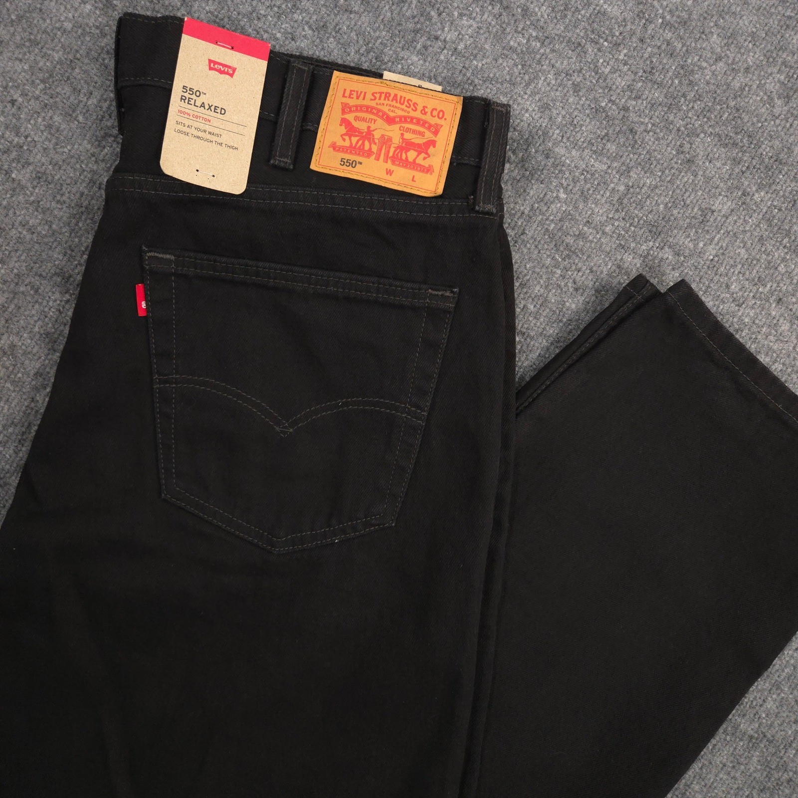 S 40x36 Black 550 Relaxed Loose Fit Dark Wash Denim Casual New
