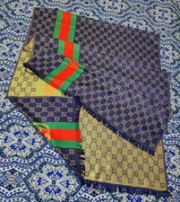 Authentic Gucci Scarf Wool Shawl Stole GG Logo Multicolor Unisex Muffler