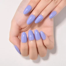 evpct Sea Blue Short Almond Glossy Press on Nails for Women Gift, Glossy Sea ...