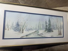 Lydia Moshetto "Afternoon Snow II" Watercolor Painting - Signed And Framed