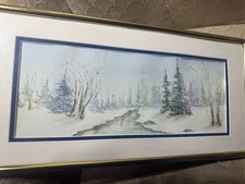 Lydia Moshetto "Afternoon Snow II" Watercolor Painting - Signed And Framed